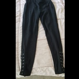 Black leggings with lace up ankle detail